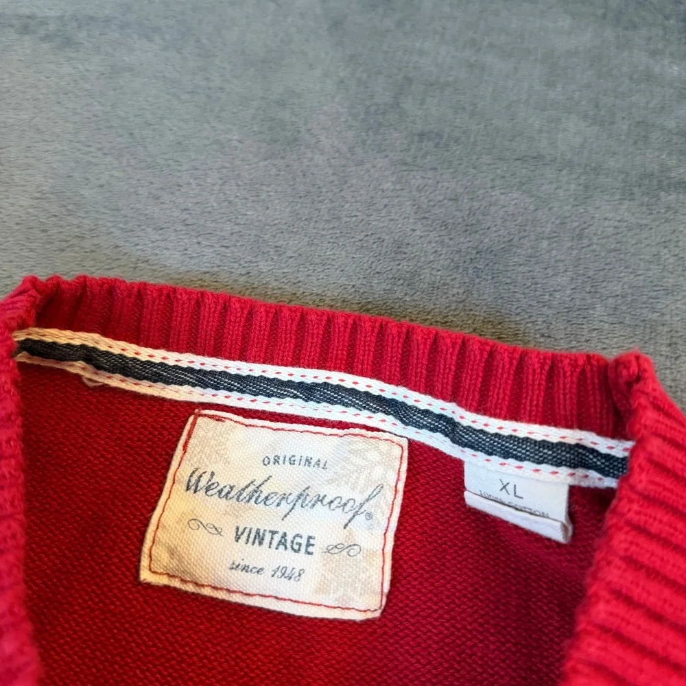 Weatherproof Vintage Sweater Mens Extra Large Red Fair Isle Snowflake‎ Cotton